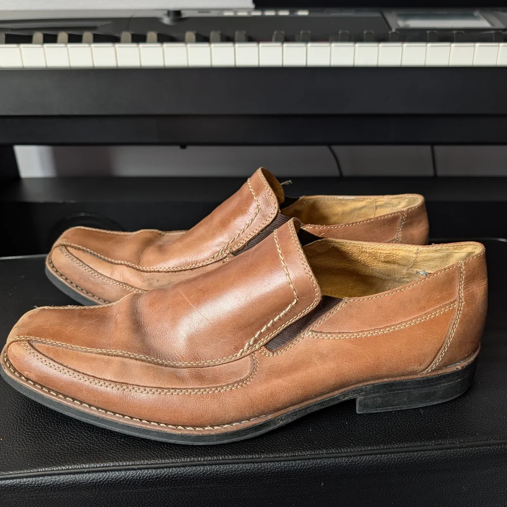 Sandro Comfort Leather‎ Loafers Men’s 13D Tan Brown Slip On Shoes Made in Brazil